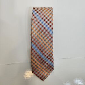 Perry Ellis Portfolio Mens Tie Necktie Geometric Pattern 100% Silk Tie Orange 3"